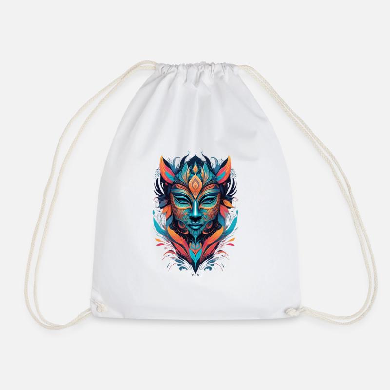 "Vivid Mask" - Drawstring Bag - white