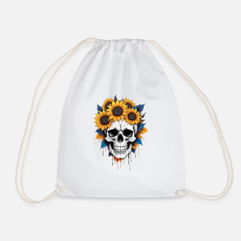 Blooming Skull - Drawstring Bag - white
