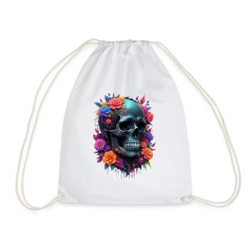 Cyberpunk Skull with Flowers - Drawstring Bag - white - Front