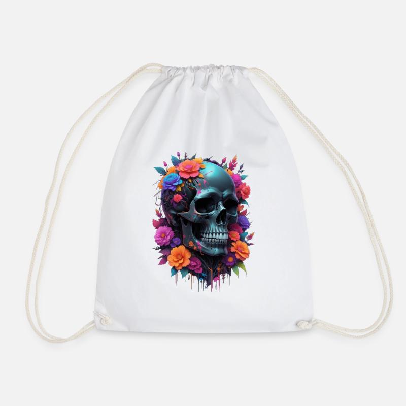 Cyberpunk Skull with Flowers - Turnbeutel - Weiß