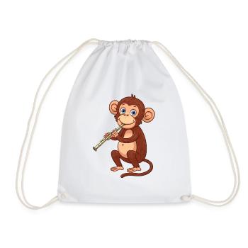 A monkey playing the flute - Drawstring Bag - white - Front