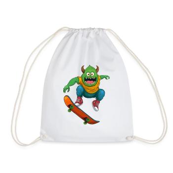 Monster with Skateboard – Gift for Skaters - Drawstring Bag - white - Front