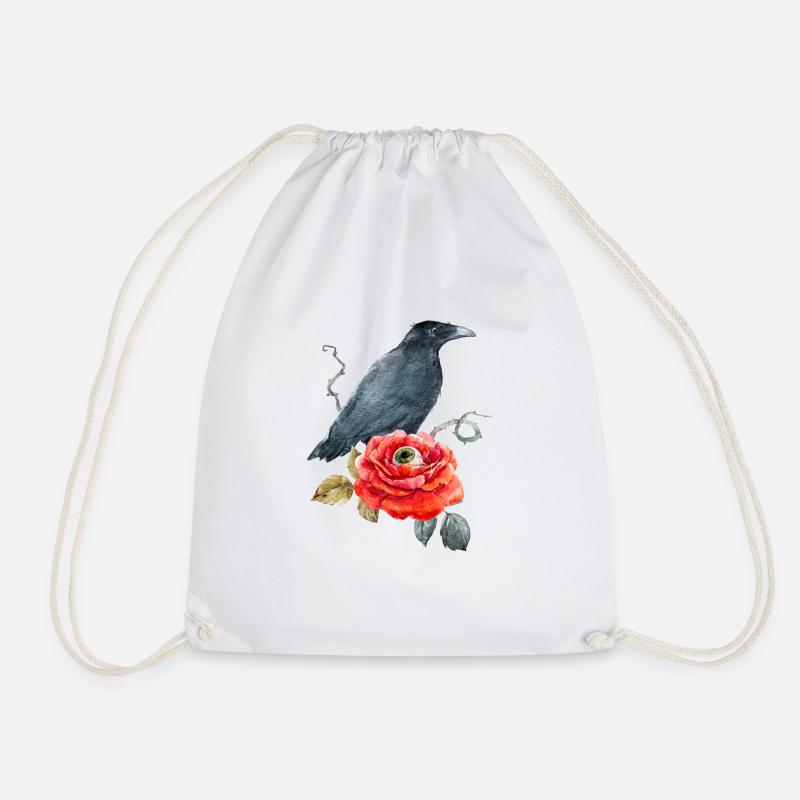 Raven,Flower - Drawstring Bag - white