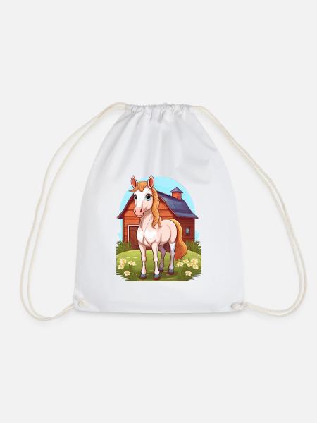 Horse in the pasture - Drawstring Bag - white