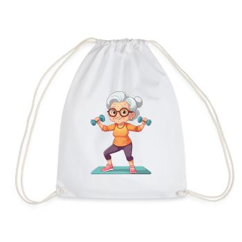 Granny doing fitness exercises - Drawstring Bag - white - Front
