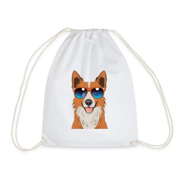 A cute dog with sunglasses - Drawstring Bag - white - Front