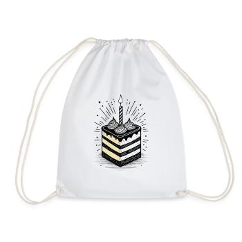 Piece of cake with a candle for birthday - Drawstring Bag - white - Front