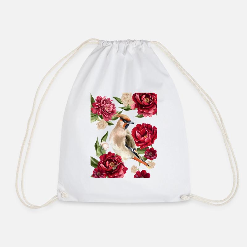 Woodpecker and roses - Drawstring Bag - white