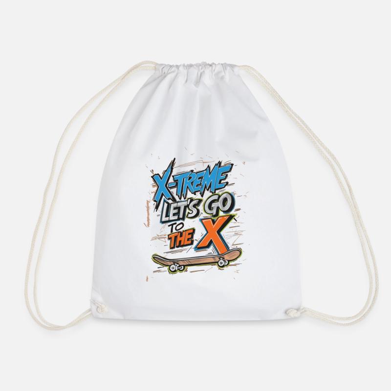Lets Go to the X Skateboard Rough Scribbles. - Drawstring Bag - white