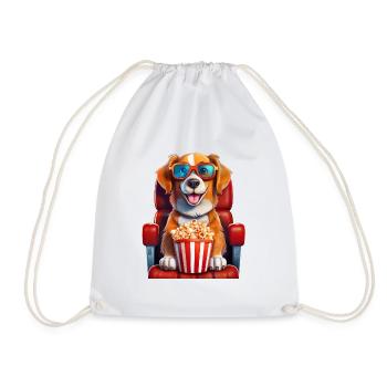 Ein Hund im Kino mit Popcorn - Turnbeutel - Weiß - Vorne