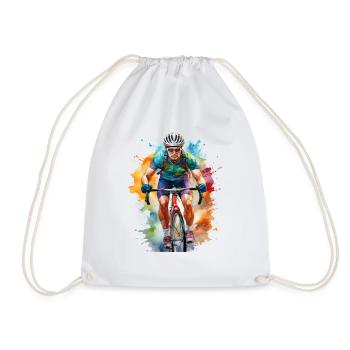 Cyclist Watercolor - Drawstring Bag - white - Front