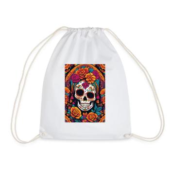 Sugar Skull TShirt - Drawstring Bag - white - Front