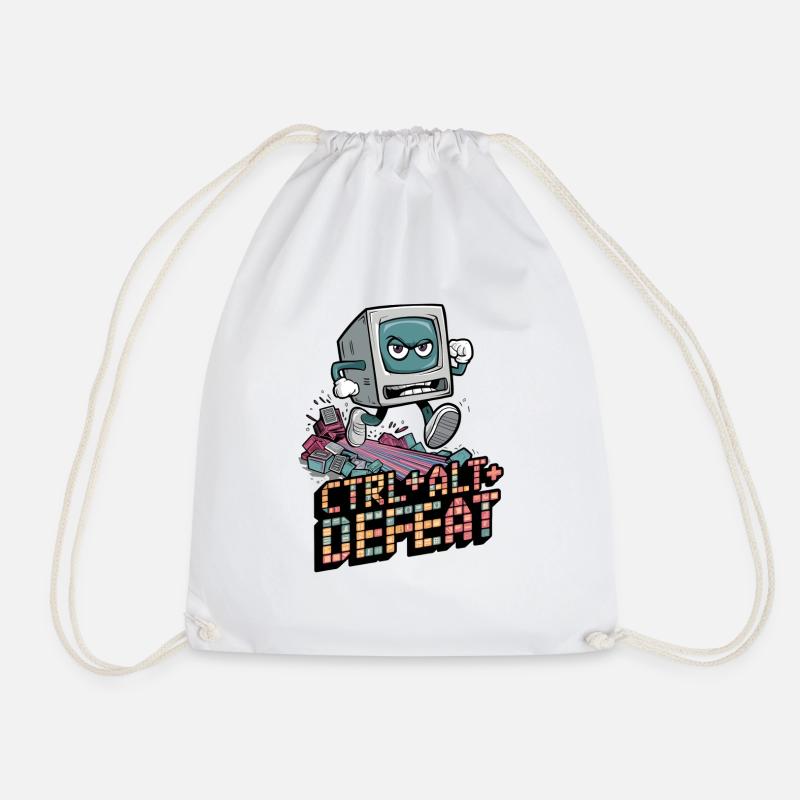 Ctrl Alt Defeat Retro Angry Computer Art - Drawstring Bag - white