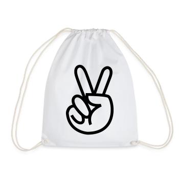 Peace, peace sign, hand with two fingers up # - Drawstring Bag - white - Front