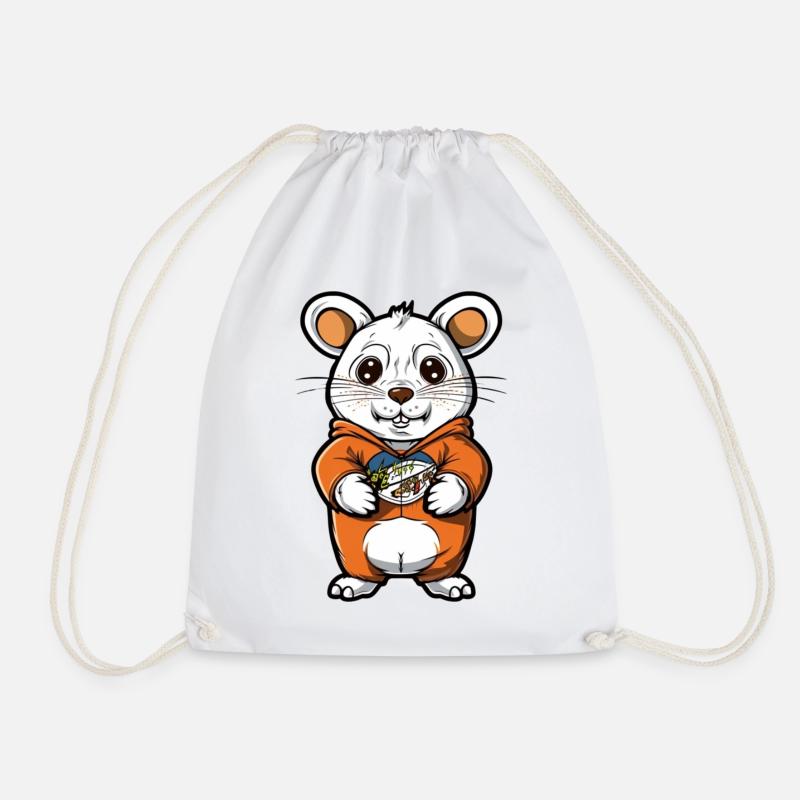 Cute Mouse Derson Hoodie Design - Drawstring Bag - white