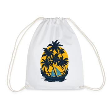 Sunset on the palm boat - Drawstring Bag - white - Front
