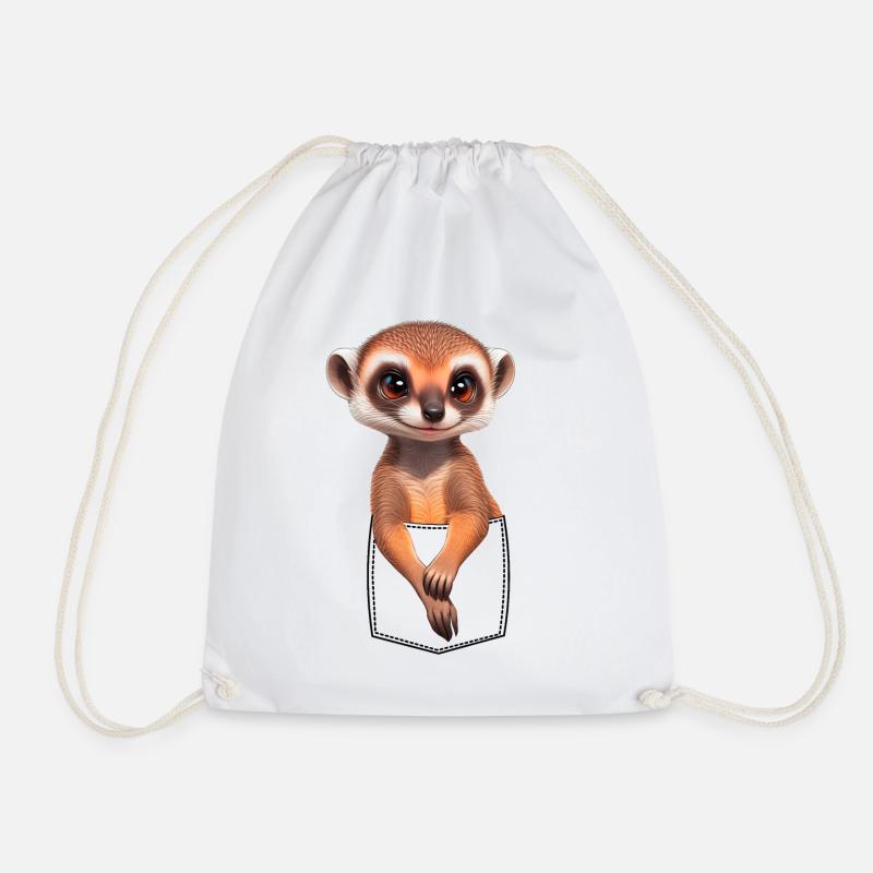 Süßes Erdmännchen Meerkat in Brusttasche Pocket - Turnbeutel - Weiß