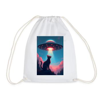 Weltraumkatze mit UFO-Lichtstrahl - Turnbeutel - Weiß - Vorne