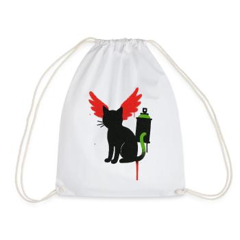 Black Cat with Flame Wings and Spray Can - Drawstring Bag - white - Front