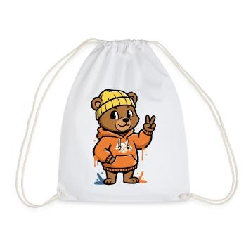Little Bear Hoodie Peace Sign - Drawstring Bag - white - Front
