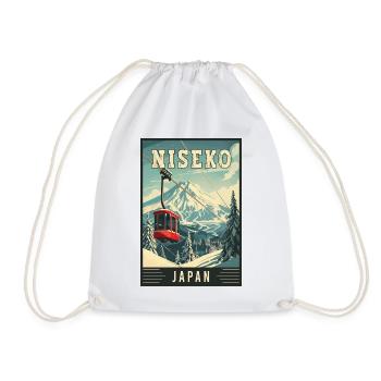 Winter Paradise in Niseko Japan Vintage Travel Art - Drawstring Bag - white - Front