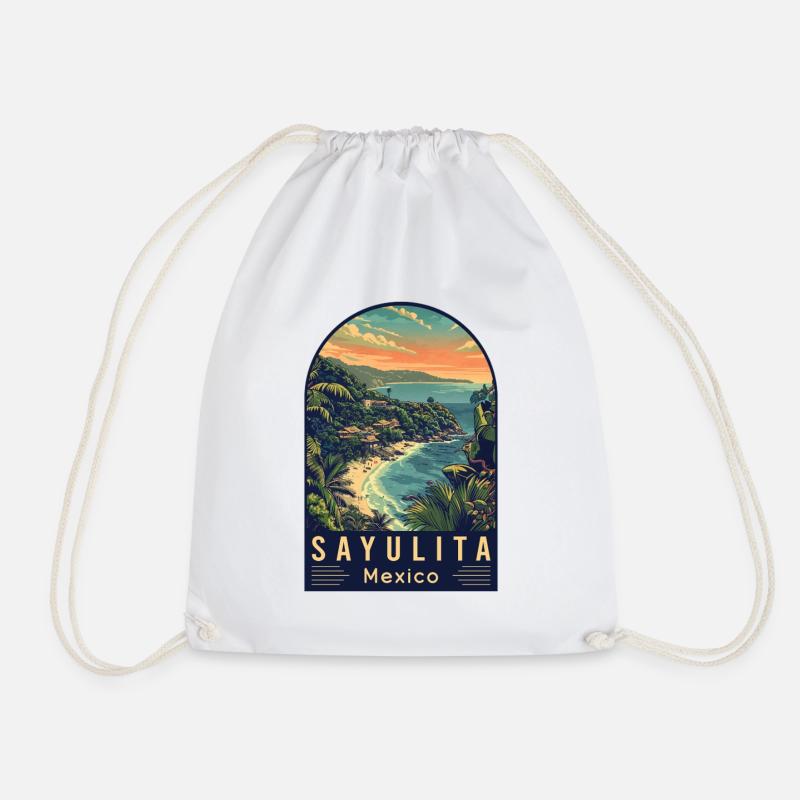 Explore Sayulita Mexico - Travel Art - Drawstring Bag - white