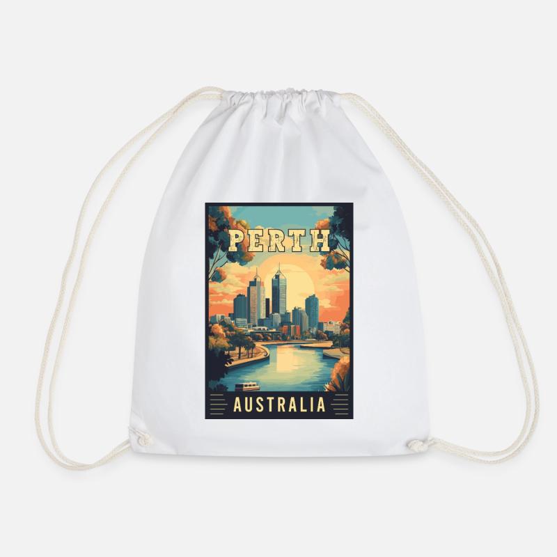 Discover City by the Swan River Perth in Australia - Drawstring Bag - white