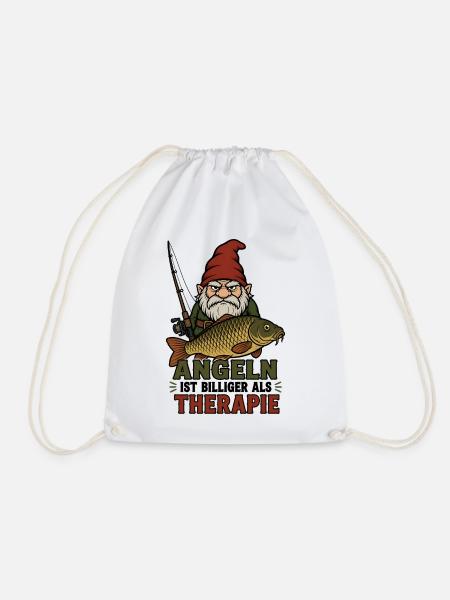 Angeln ist billiger als Therapie – Angler Shirt - Turnbeutel - Weiß
