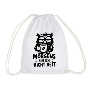 Lustige Kaffee Eule – Morgens bin ich nicht nett - Turnbeutel - Weiß - Vorne