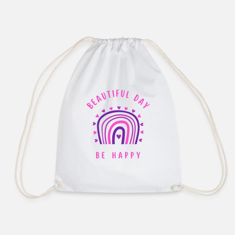 Beautiful Day Be Happy - Drawstring Bag - white