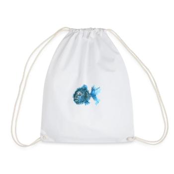 fish sad depressive blue puffer fish spine - Drawstring Bag - white - Front