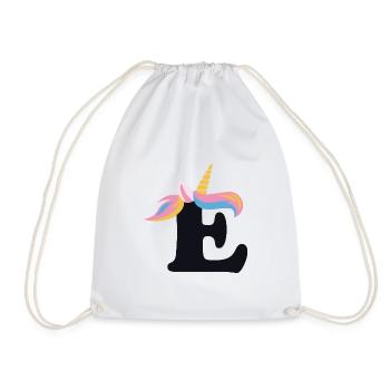 Einhorn-Buchstabe Regenbogenstyle "E" | be unique - Turnbeutel - Weiß - Vorne