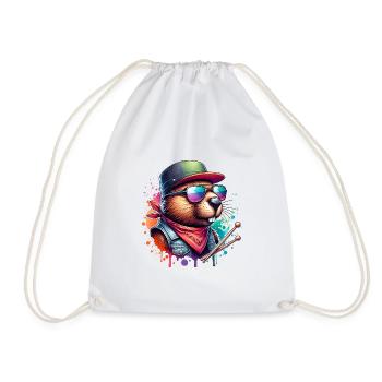 Beaver Drums Musician Animal Funny Rock - Drawstring Bag - white - Front