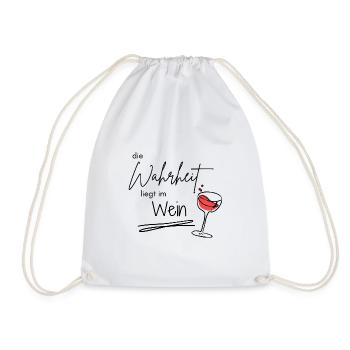 Die Wahrheit liegt im Wein – Weinspruch - Turnbeutel - Weiß - Vorne