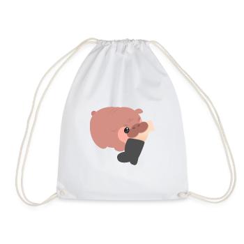 Moo Deng Pygmy Hippo Bite - Drawstring Bag - white - Front