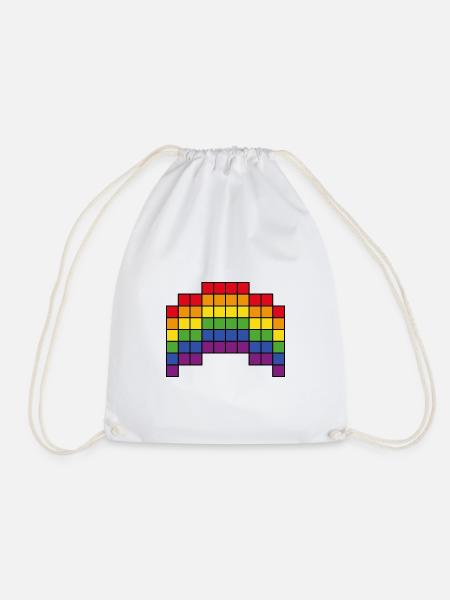 Pixelart Regenbogen - Turnbeutel - Weiß