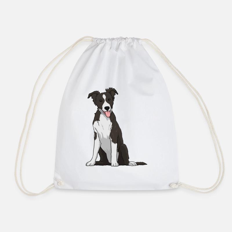 Border Collie Dog - Drawstring Bag - white