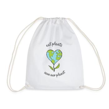 eat plants save our planet - Drawstring Bag - white - Front