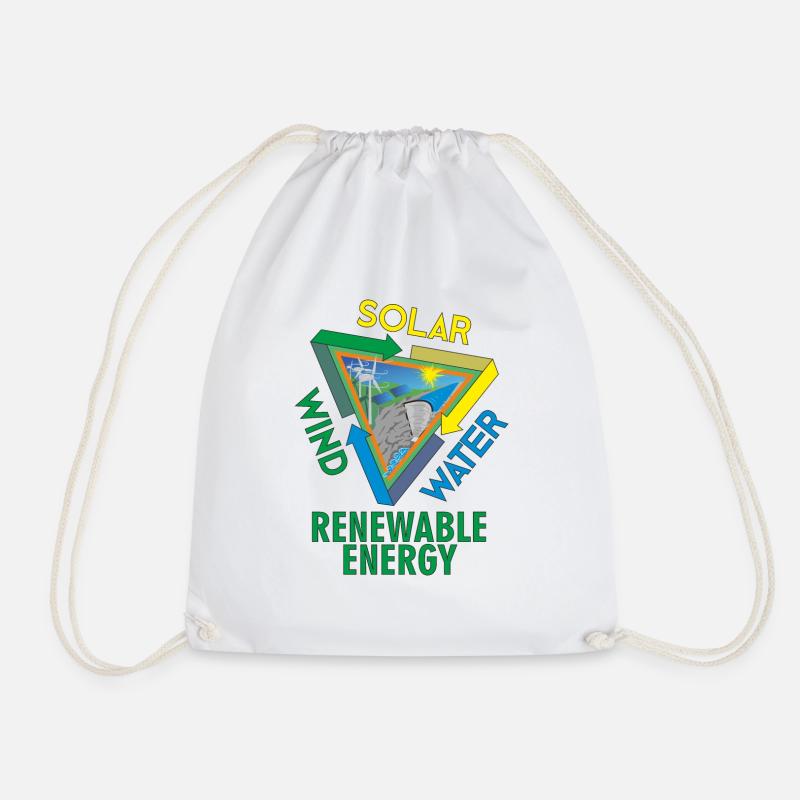 Solar Wind Water Renewable Energy Environmental Protection - Drawstring Bag - white