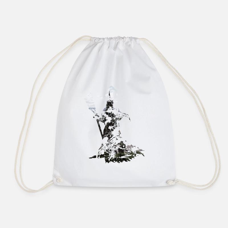 Standing witch with broom as a splash of color - Drawstring Bag - white
