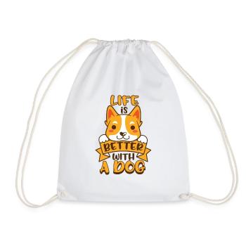 life is better with a dog - Drawstring Bag - white - Front