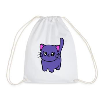 Purple cat - Drawstring Bag - white - Front