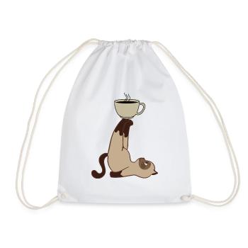 Cat Café Cat Coffee Yoga - Drawstring Bag - white - Front