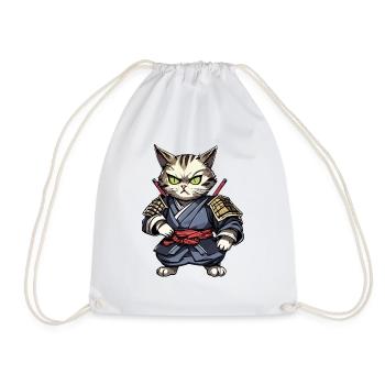 Samurai-Katze #15 - Turnbeutel - Weiß - Vorne