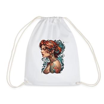 Femme / jolie / portrait / tatouage / modèle - Sac de sport léger - blanc - Devant