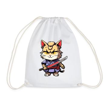 Samurai Cat #31 - Drawstring Bag - white - Front