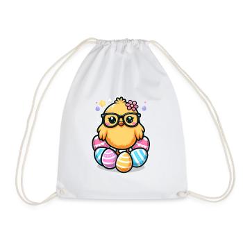 Nerd Easter Cute easter chickling with glasses - Drawstring Bag - white - Front