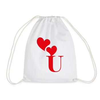 Letter u red heart - Drawstring Bag - white - Front
