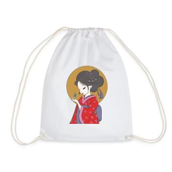 Geisha with red kimono - Drawstring Bag - white - Front