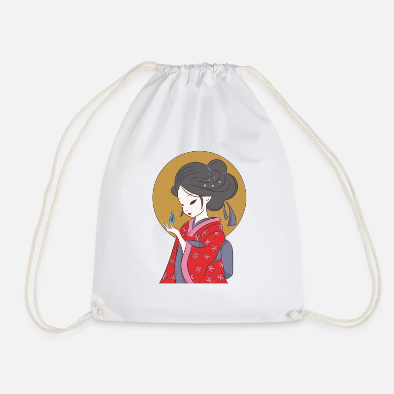 Geisha with red kimono - Drawstring Bag - white